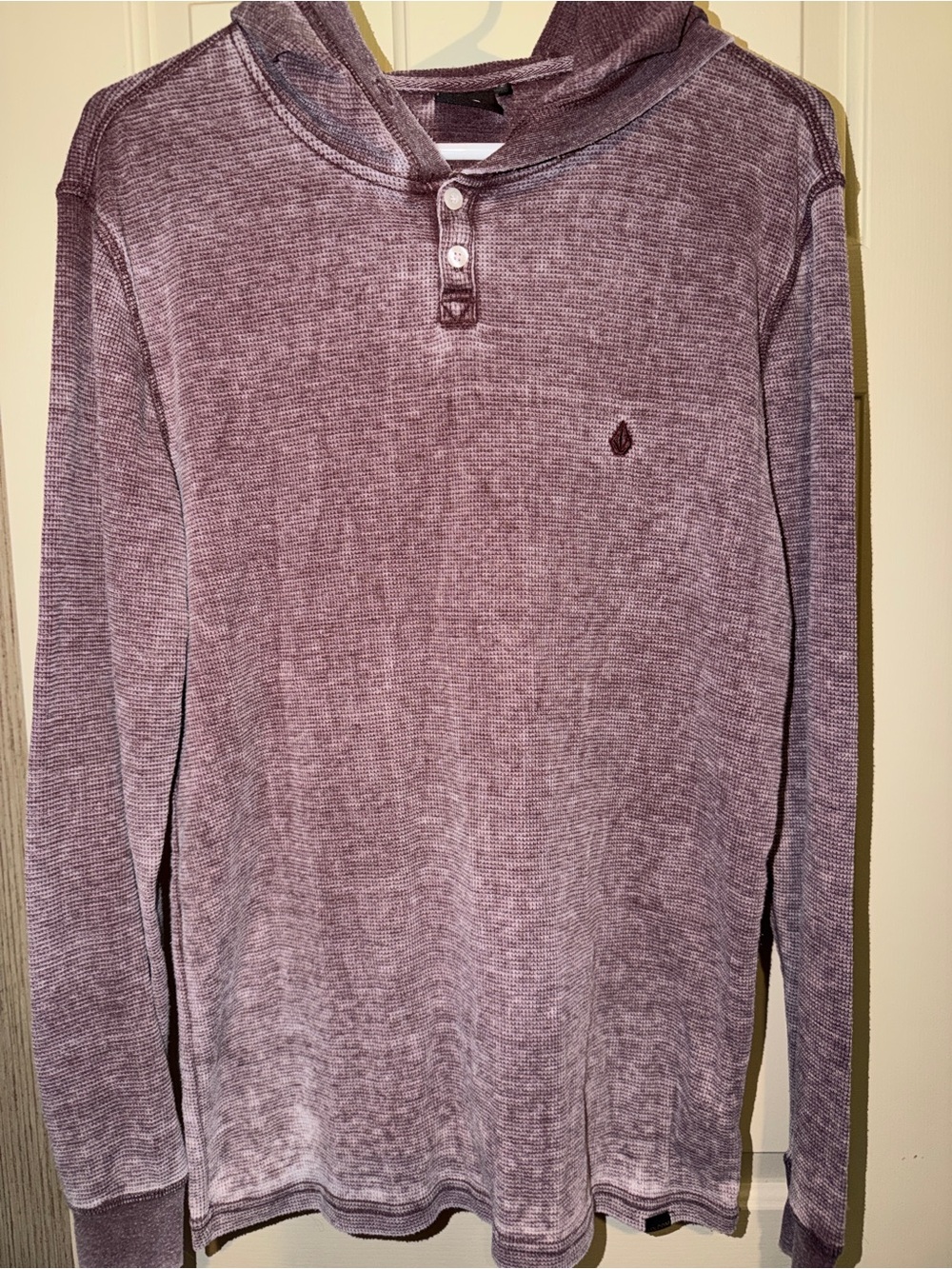 Volcom Men's Hooded Henley in Plum Wash